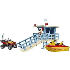 bruder 62780 — Bworld dzīvības apsardzes stacija ar kvadraciklu un personīgo ūdens kuģi — 1:16 glābēju glābšanas stacija Bathmaster transportlīdzekļa rotaļlietu tematiskais komplekts