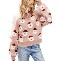 Weihnachtspulli Damen, Warm Langarm Drucken Strickpullover Weihnachtsoutfit Rundhals Lustig Winter Weihnachtskleidung Weihnachtspulli Ziemassvētku džemperis Rot 3XL Weihnachtspulli Kurzpullover