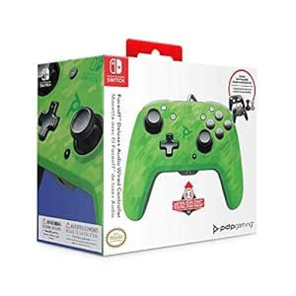 PDP Gaming Faceoff Deluxe+ verkabelt Switch Pro Controller - Grün Camo - Offiziell Lizenziert durch Nintendo - Customizable buttons and paddles - Ergonomic Controllers