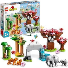 LEGO 10974 DUPLO Āzijas savvaļas dzīvnieki, rotaļlietu komplekts no celtniecības blokiem ar skaņām un dzīvnieku figūrām, zilonis, panda un tīģeris, iekļauts rotaļu paklājiņš, dāvana maziem bērniem, meitenēm un zēniem no 2 gadu vecuma
