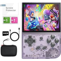 Anbernic RG35XX Handheld Game Console with Portable Bag, 3.5 Inch IPS Screen Linux System Built-in 64G TF Card Pre-Loaded 5474 Classic Games Support HDMI and TV Output (RG35XX Bag-Transparent Purple)