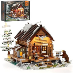 FUNWHOLE Hunting Hut Lighting Building Blocks Set – Retro Hunting Lodge LED Light Construction Model Set 2036 Pieces for Adults and Teenagers