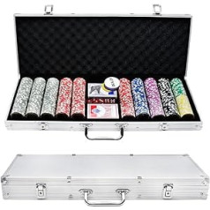 YARDIN Poker Case 500 žetonu pokera komplekts Pokera žetonu pokers, ieskaitot 5 kauliņus, 3 dīlera pogas, 2 pokera klājus, 2 atslēgas, 1 alumīnija pokera futrāli, Texas Hold'em pokeram, ballītei, spēlei (sudrabs)