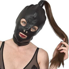 Honeylust Soft Faux Leather Head Mask with Long Braid and Eye Mouth Opening - Hood with Soft Hair - Eye Mask with Lacing - Halloween Carnival