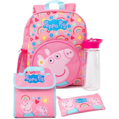 Peppa Pig Kids 4 gabalu mugursomas komplekts | Meiteņu zēnu animācijas Džordža cūku sirsniņas Rozā mugursoma Pusdienu soma Penālis Ūdens pudele | Back to School Bag Gifts, rozā