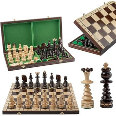 Šaha meistars Gentleman 50 x 50 x 3 cm koka šahs pieaugušajiem un bērniem, ar rokām darināts šaha galds un figūriņas (50 x 50 x 3 cm balta maliņa)