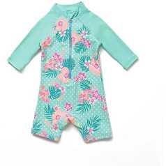 BONVERANO Baby Girls' Swimsuit, Toddler Swimsuit, Long Sleeve, Zip, One-Piece Swimwear with UPF 50+ Sun Protection