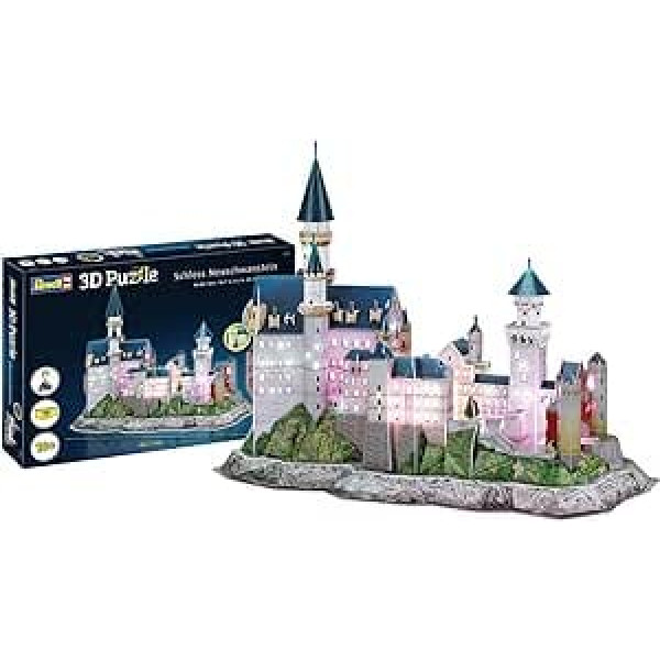 Revell 3D Puzle 00151 I Neišvānšteinas pils I 128 gabali I 4 stundas būvniecības prieki bērniem un pieaugušajiem I no 10 gadiem I ar LED apgaismojumu mistiskam apgaismojumam