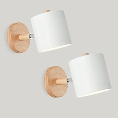 LIGKIN Pack of 2 Wall Light Indoor E27 Adjustable Wall Light Wooden Wall Lights with Metal Shade Ceiling Light Children's Room Light for Bedside Table Office Living Room Reading, White