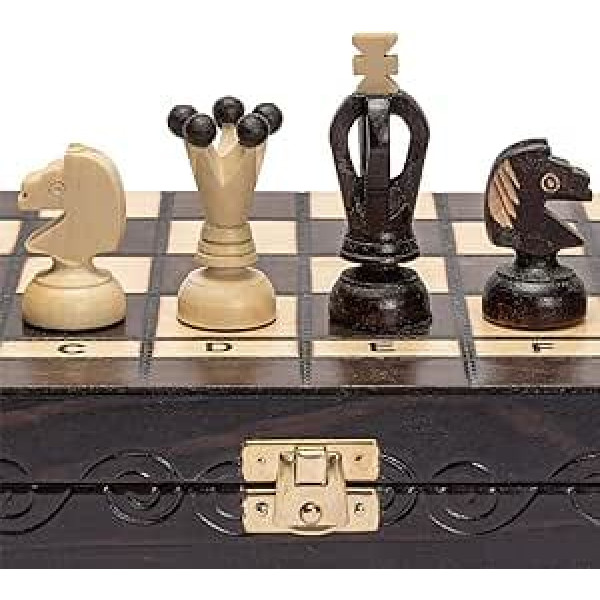 Husaria European International Chess Wooden Play Set, King's Continental, 35 cm, Folding Board with Felt Base, Chess Pieces