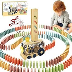 Aiqi 200-teiliges automatisches Dominozug-Set, lustiger und farbenfroher Zug mit Licht-Sound-Effekten, kreatives Dominospiel-Spielzeug für Kinder, Jungen und Mädchen im Alter von 3–8 Jahren, Gelb