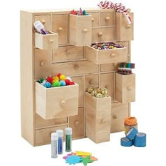 HYGGEHAUS Wooden Storage Organiser with Drawers - Craft Storage | DIY Advent Calendar | Desktop Organiser | Apothecary Cabinet | Kids Craft Idea | 24 Drawers. Unfinished Wood. 12.5in x 14.5in x 4in