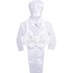 Lito Angels kristību apģērbu kristību uzvalks zēniem, 5-daļīgs satīna kristību balts uzvalka komplekts ar cepuri kristībām, garām piedurknēm, balts
