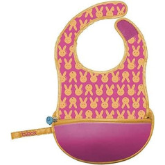 b.box Travel Bib and Flexible Soft Spoon | Beep Pattern | Adjustable Neck Strap | Easy Wipe Clean Fabric