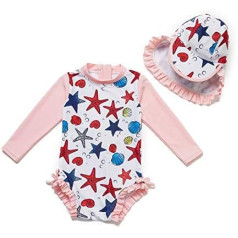 BONVERANO Baby Girls' Swimsuit, Toddler Swimsuit, Long Sleeve, Zip, One-Piece Swimwear with UPF 50+ Sun Protection