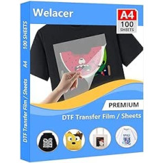 Welacer DTF Transfer Film Paper A4 (21 cm x 29.7 cm) 100 Sheets DTF Transfer Printer for T-Shirt, Clear DTF PET Transfer Film Paper Sheets for DTF Printer