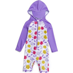 BONVERANO Baby Girls' Swimming Costume Toddler Swimsuit Zip Full Zip Hoodie One Piece Swimwear with UPF 50+ Sun Protection
