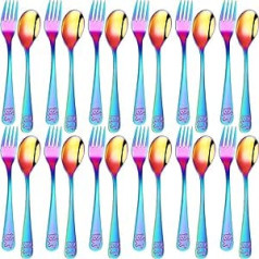 24 Piece Kids Cutlery for Toddlers, Safe Cutlery Toddler Cutlery Set, 12 x Kids Forks, 12 x Kids Spoons, Stainless Steel, Toddler Spoons and Toddler Forks (Colorful)