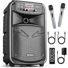 8 Inch Portable Bluetooth PA Speaker System, Rechargeable Karaoke Machine with Wireless UHF Microphone, LED/TWS/LINE Input/FM