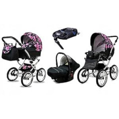 BabyLux® Margaret ekskluzīvs 4-in-1 ratiņu komplekts, kurā ietilpst bērnu ratiņi, bagiju sporta sēdeklis, automašīnas bērnu sēdeklītis, ISOFIX bāzes stacija, automašīnas sēdeklītis, ratiņu komplekts, kombinēti rati ar maiņas somu utt.