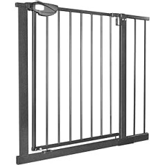 Aufun Stair Safety Gate, Children's Door Safety Gate, No Drilling, Door Gate with Pressure Attachment, Self-Closing, Expandable with Separate Extension, 85-95 cm Wide, Metal Grille (Black)