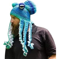 Bprtcra ar rokām austa trikotāžas cepure, pieaugušo unisex smieklīgās multfilmas astoņkājis, gari taustekļi, cepure ar acīm, Cosplay cepure, ballīšu aksesuāri — pieskarieties A