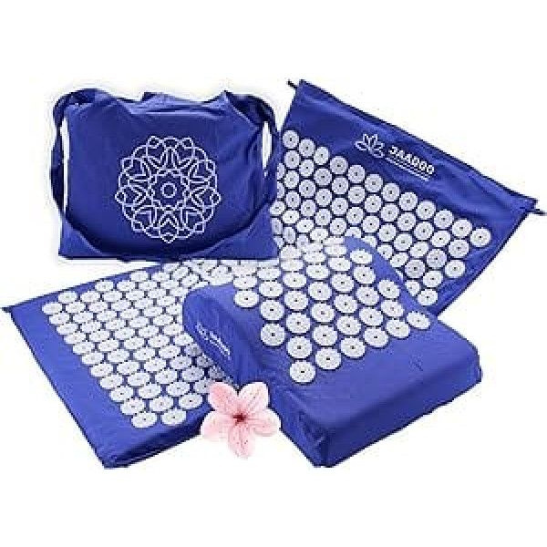 Riijk Acupressure Mat with Cushion - Perfect for Beginners (Memory Foam Adapts) - Pure Relaxation - 100% Cotton Cover - Acupresure Mat Blue