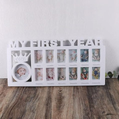 Inelihoo Baby Picture Frame 12 Months My First Year Baby First Birthday Garland Baby Footprint Kit Keepsake Frame Multi Picture Display Kit Gift for New Moms and Dads