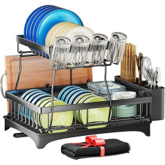 ‎Sayzh SAYZH Dish Drainer, Removable 2 Tier Dish Drainer and Drainer Set, Dish Drainer Dishes with Large Capacity and Utensil Holder, with Extra Drying Mat, Black