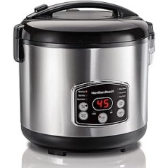 Hamilton Beach - Rice Cooker, Multi-Cooker, Steamer Insert, 4.75 Litres, Rice Cooker with Automatic Warming Function, Perfectly Cooked Rice, Slow Cooker for Vegetables and Fish, Stainless Steel