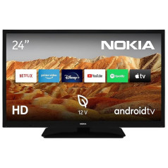 Nokia 24 collu (60 cm) augstas izšķirtspējas televizors, viedais Android TV (AV stereo, WiFi, 12 volti, trīskāršs uztvērējs — DVB-C/S2/T2, Netflix, Prime Video, Disney+) HN24GV310C — 2023.