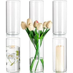 Glasseam Cylinder Vases Decorative Modern Flower Vases, Set of 6 Glass Vases Set, 20 x 8.5 cm Tulip Vase, Glass Cylinder Candle Holder for Pillar Candles, Minimalist Flower Vase for Table Decoration,