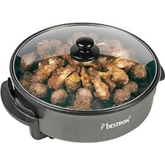 Bestron AHP1800Z Electric Party Pan XXL Multifunctional Pan Diameter 40 cm with Glass Lid Non-Stick Coating 1,500 Watt Black