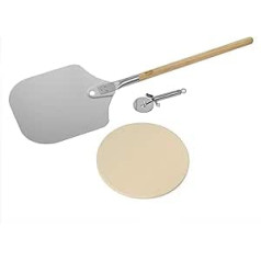 Rösle RÖSLE Barbecue Pizza Set, 3 Pieces, High-Quality Pizza Stone, Pizza Peel and Pizza and Tarte Flambée Cutter, for Crispy Pizza Like from a Wood Oven