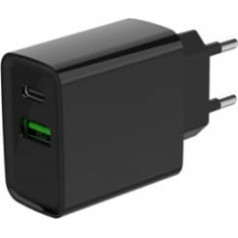 Powerdelivery USB-A USB-C 20W lādētājs, melns