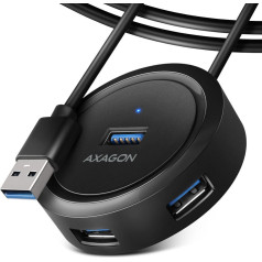 Axagon Hue-p1al centrmezgls 4 portu usb 3.2 gen 1 round, micro usb, 1.2m usb-a kabelis