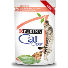 Purina kaķu čau jutīgs ar lasi un cukini mērcē - mitrā kaķu barība - 85 g