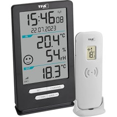 TFA Dostmann Xena Home 30.3074.10 Bezvadu termometrs lietošanai ārā un iekštelpās Telpas klimata uzraudzība ar āra sensoru Maks. Min. Vērtības Temperatūra Mitrums Antracīts