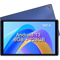 Android 13 planšetdators 10 collas, AX WiFi6 8 kodolu planšetdators, 4 + 2 GB RAM, 128 GB ROM (paplašināma 1 TB), 6000 mAh, Android planšetdators ar 10,1 collu IPS ekrānu, GPS, dubultkamera, NTC, BT5.0 , planšetdators zils