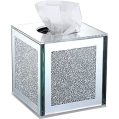 BTSKY Glitter Glass Tissue Box with Crystal Diamonds for Home Decor, Table Napkin Holder, Square Tissue Organizer