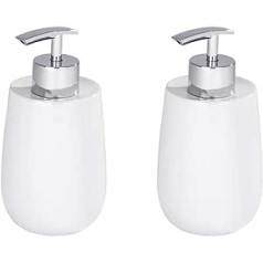 WENKO Malta Soap Dispenser, Refillable Soap Dispenser for Liquid Soap and Lotion Made of High-Quality Ceramic, 7.5 x 15 x 8 cm, Capacity 290 ml, White (Pack of 2)