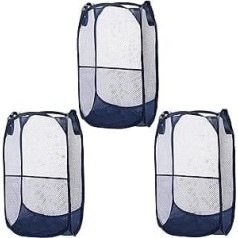 Belle Vous Pack of 3 Blue Foldable Laundry Basket, Children's Laundry Basket, Foldable - Easy to Open, Portable, Durable and Foldable Fabric Basket with Handles for Clothes, Laundry and Children's