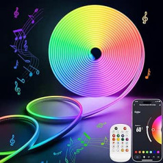 Lamomo RGB LED sloksne 10 m, 24 V Neon Led Streifen APP Steuerung, Wasserdichte Flexible Aussenbereich Led Leiste, Music Sync Indirekte Beleuchtung Band für Wohnzimmer, Schlafzimmer, Spielzimmer