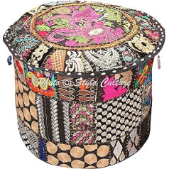 Stylo Culture Osmanische Hocker Sitz Osmane Cover Schwarz Ethnische Bestickt Patchwork Baumwolle Traditionelle Runde Stoff Osmaņu Hocker Cover (16x16x13 Zoll) 40 cm