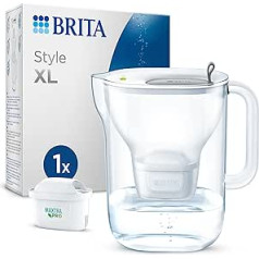 BRITA ūdens filtrs Krūze Style XL gaiši pelēks (3,6 l) ar 1 Maxtra Pro universālo kārtridžu - filtrs samazina kaļķakmens, hlora, pesticīdus, metālus, piemēram, svinu un varu