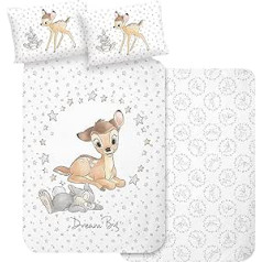 MTOnlinehandel Bambi bērnu gultas veļa 135 x 100 cm flaneļa flanelete, 1 spilvendrāna 40 x 60 cm + 1 segas pārvalks 100 x 135 cm, Bambi Deer & Klopfer bērnu gultas veļa