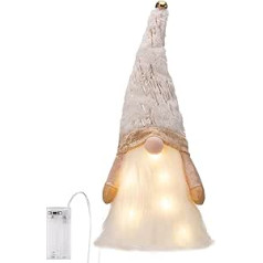 Valery Madelyn Gnom EG0109-0092 Christmas Tree Topper, 44 cm Christmas Tree Topper, with 1 Metre Lights and Timer Battery Bo, Christmas Gift and Decoration, White Gold, Theme