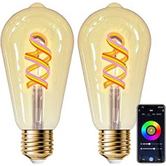 ANTELA Alexa Light Bulbs E27 Smart LED Vintage Edison Lamp 5 W, WiFi RGB aptumšojama spuldze, lietotņu vadība saderīga ar Google Home, silti balta gaisma, nav nepieciešams centrmezgls, 2 gab.