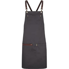 APRONISTA Apron / Cooking Apron, BBQ Apron and Bib Apron Ideal for Barista, Bartending, Florist, Baker, Hairdresser - Made of Cotton and Cowhide - Made in the EU