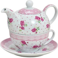 Tēja vienam komplekts 3-teilig Porzellan Teekanne mit Tasse und Untertasse mit Rosen und Blumen Motiv (Rosa)